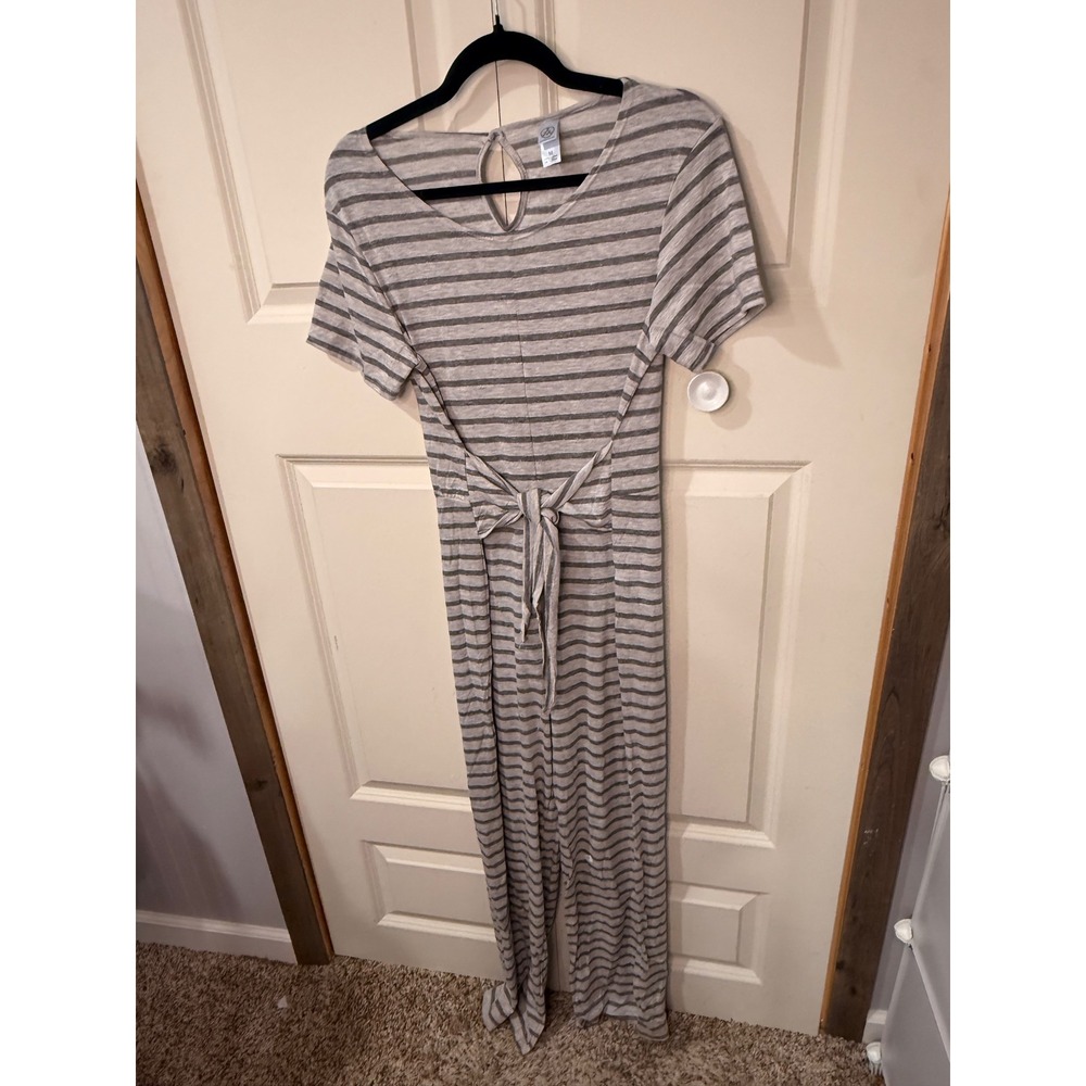 Alternative Apparel Grey Striped Tie Waist Wide Leg Jumpsuit Womens Medium